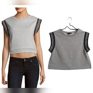 Lea & Viola Lounge Women Gray Cropped Top Sleeveless Beaded Sequins Trim Size S